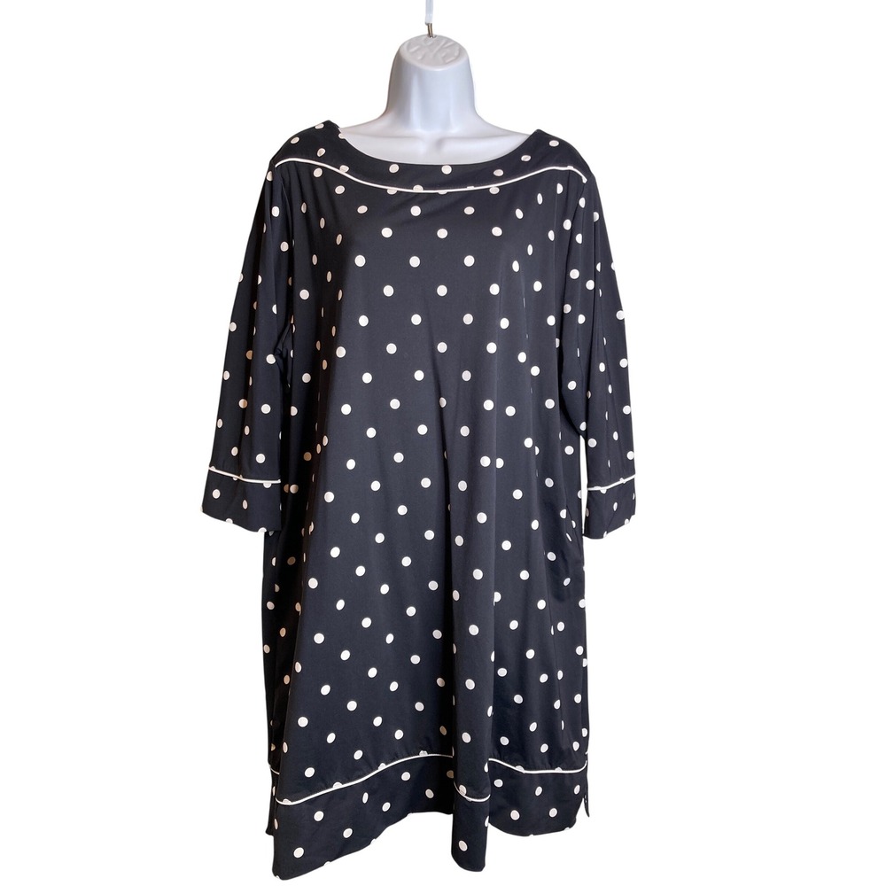 Lands End Womens Polka Dot Shift Dress Sz 2X Coastal Preppy‎ Flowy Nantucket